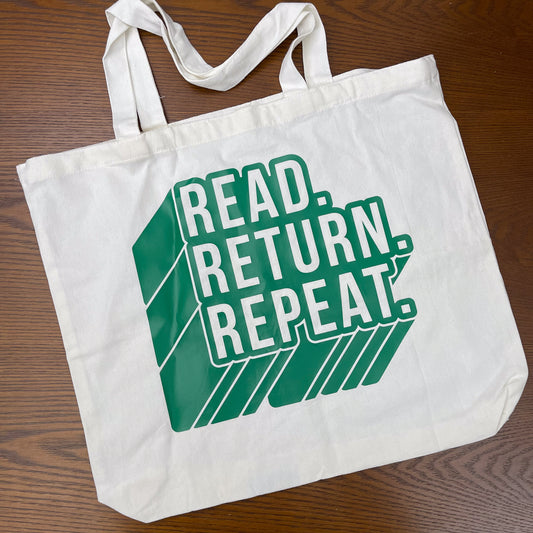 Hand Printed Canvas Tote - "Read Return Repeat"