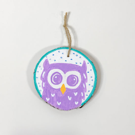 Hand Painted Animal Ornament, Purple Owl