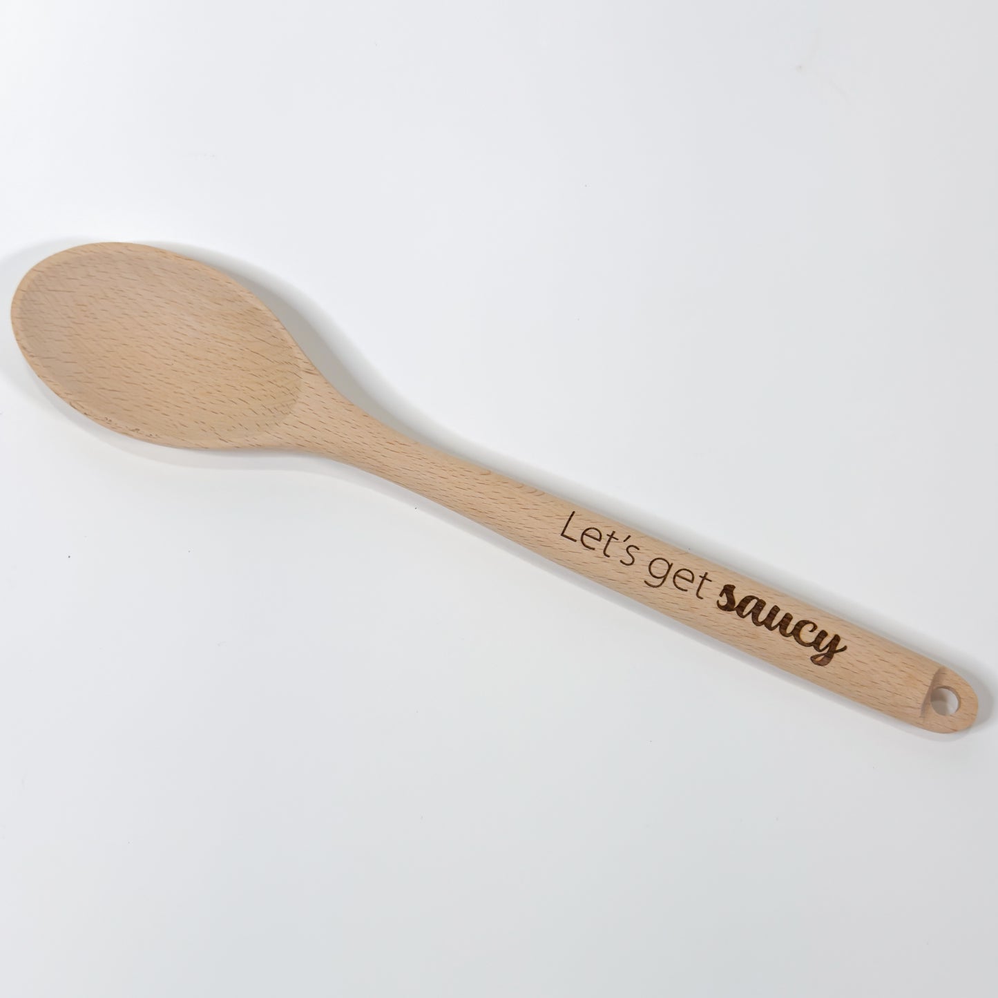 Engraved Wood Spoon, “Let's get saucy”
