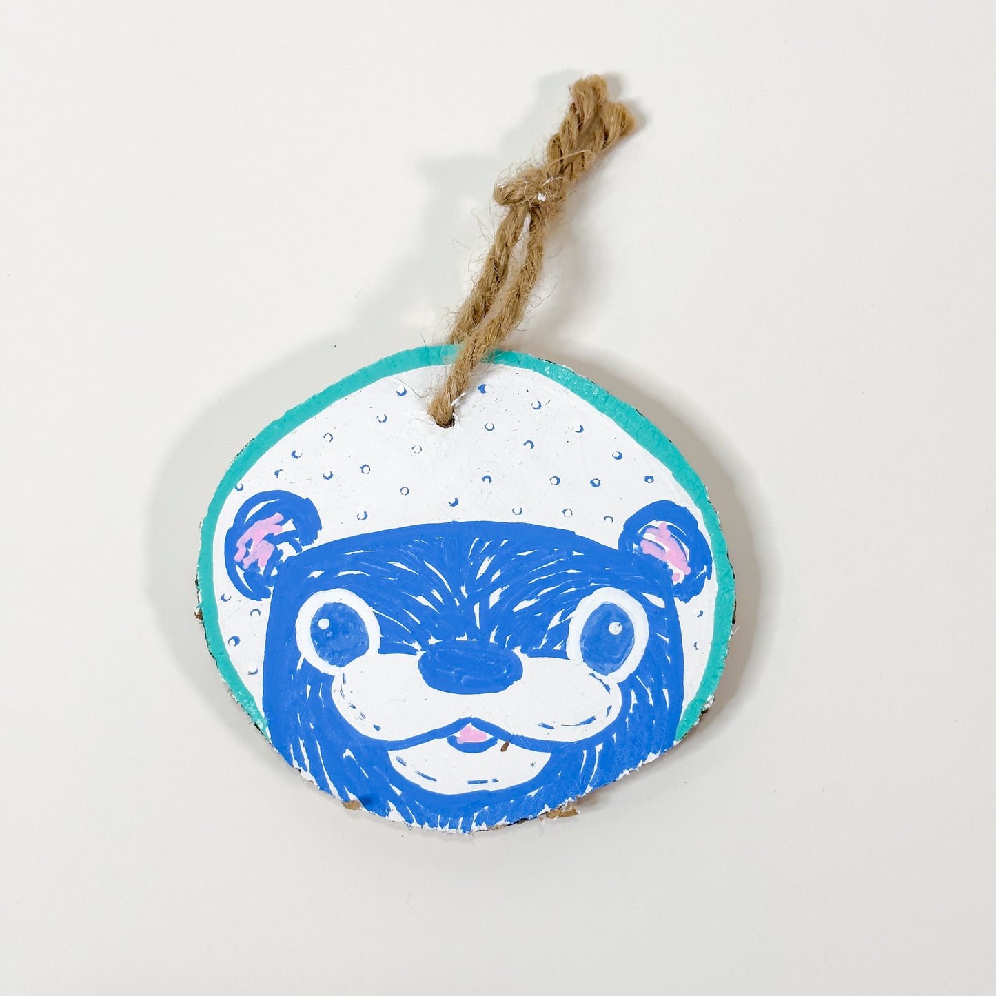 Hand Painted Animal Ornament, Blue Otter