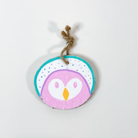 Hand Painted Animal Ornament, Pink Penguin