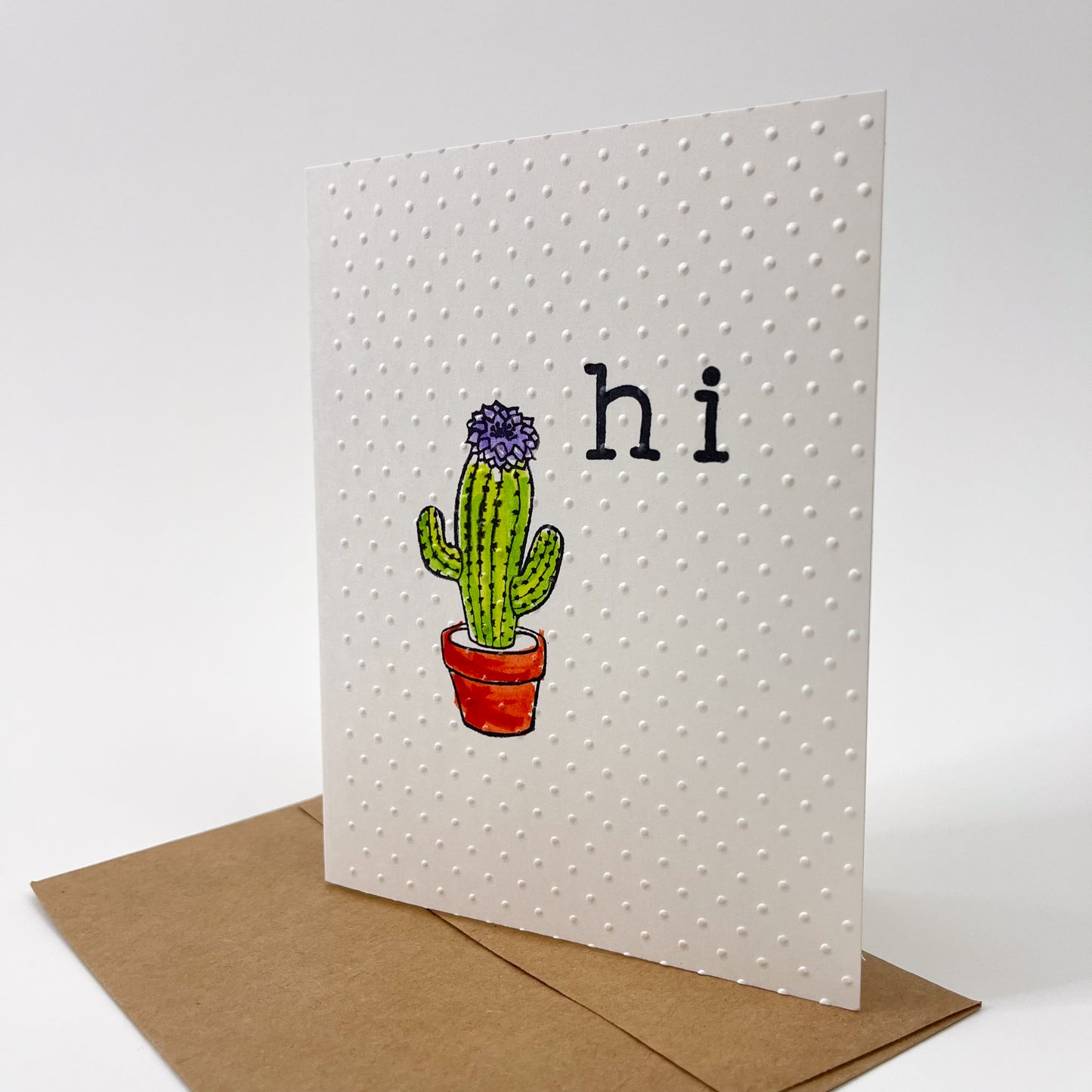 Handmade Cactus Print "Hi" Note Card