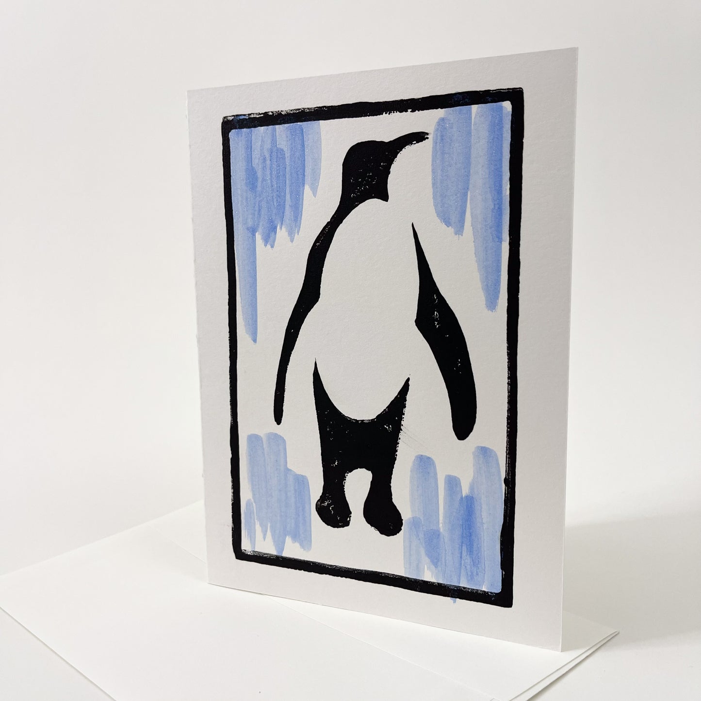 Proud Penguin Design Note Card, Hand Printed