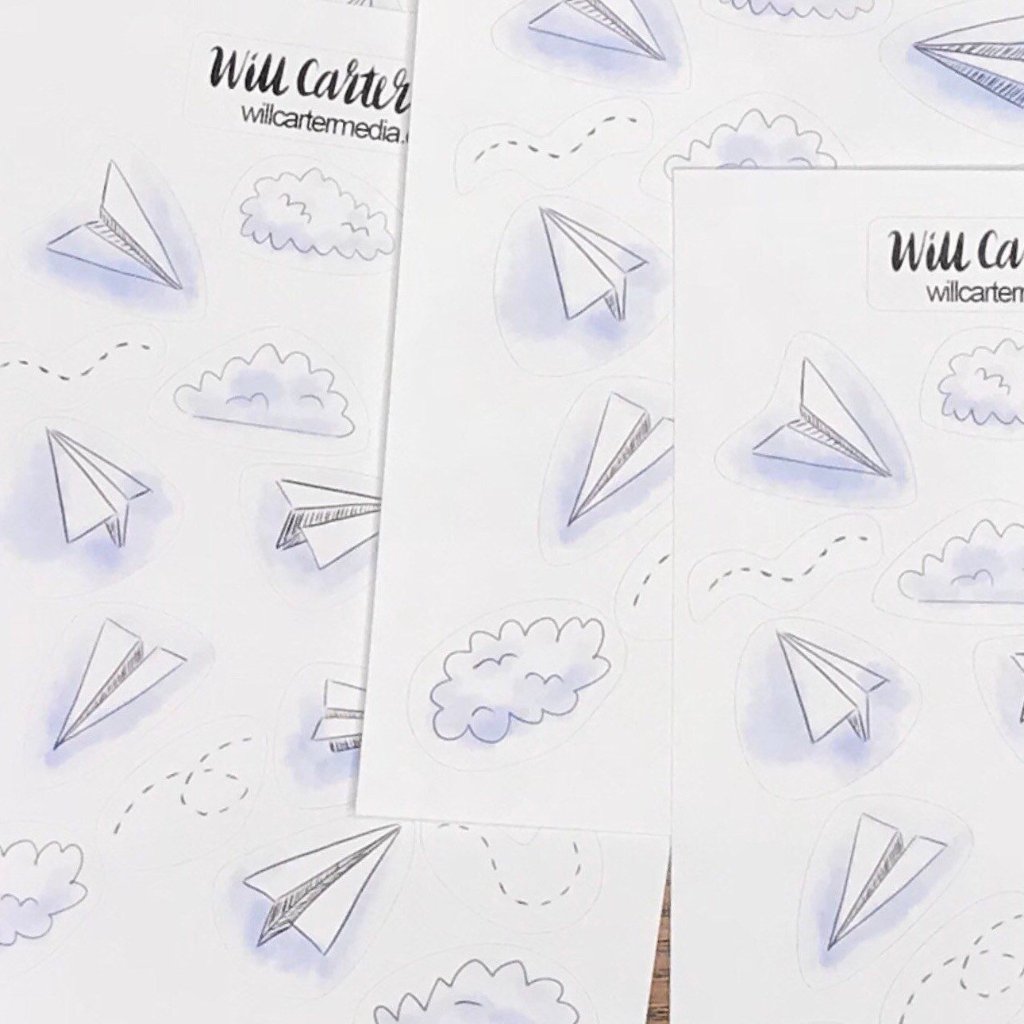 64 paper airplane & cloud stickers