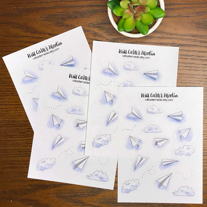 64 paper airplane & cloud stickers