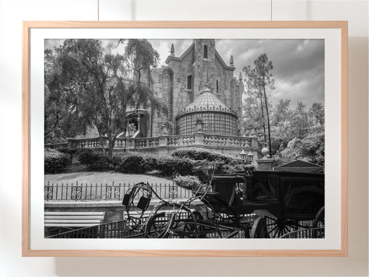 Haunted Mansion with Horse and Carriage Print